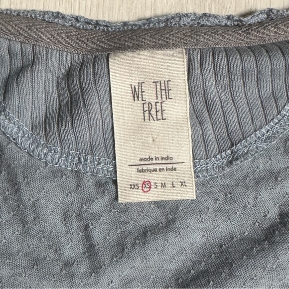 Free People We The Free Blue Cotton Linen Blend V-Neck Empire Waist Top XS - Picture 7 of 16